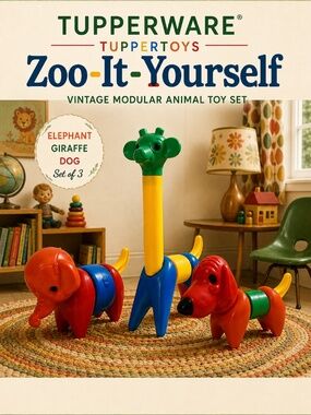 Vintage Tupperware Tuppertoys Zoo-It-Yourself Elephant Giraffe Dog Set